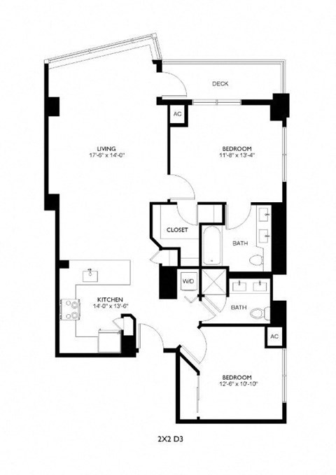 Floor plan for 2 beds, 2 baths, 1081 sqft